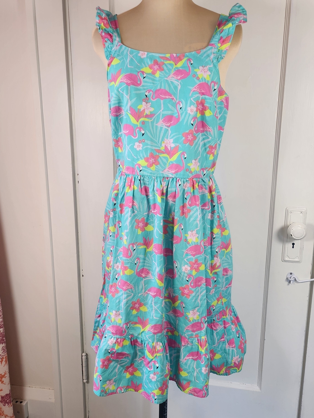 Gymboree Mommy & Me Womens  Turquoise & Pink Flamingo Ruffle-Strap Sundress Sz S